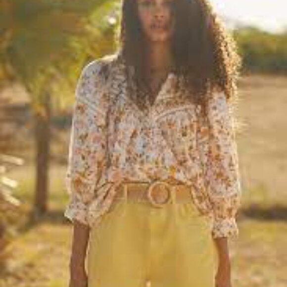 ANTHROPOLOGIE Harmony Blouse Lace Peasant Cottagecore Floral 100% Cotton Large - Picture 2 of 9